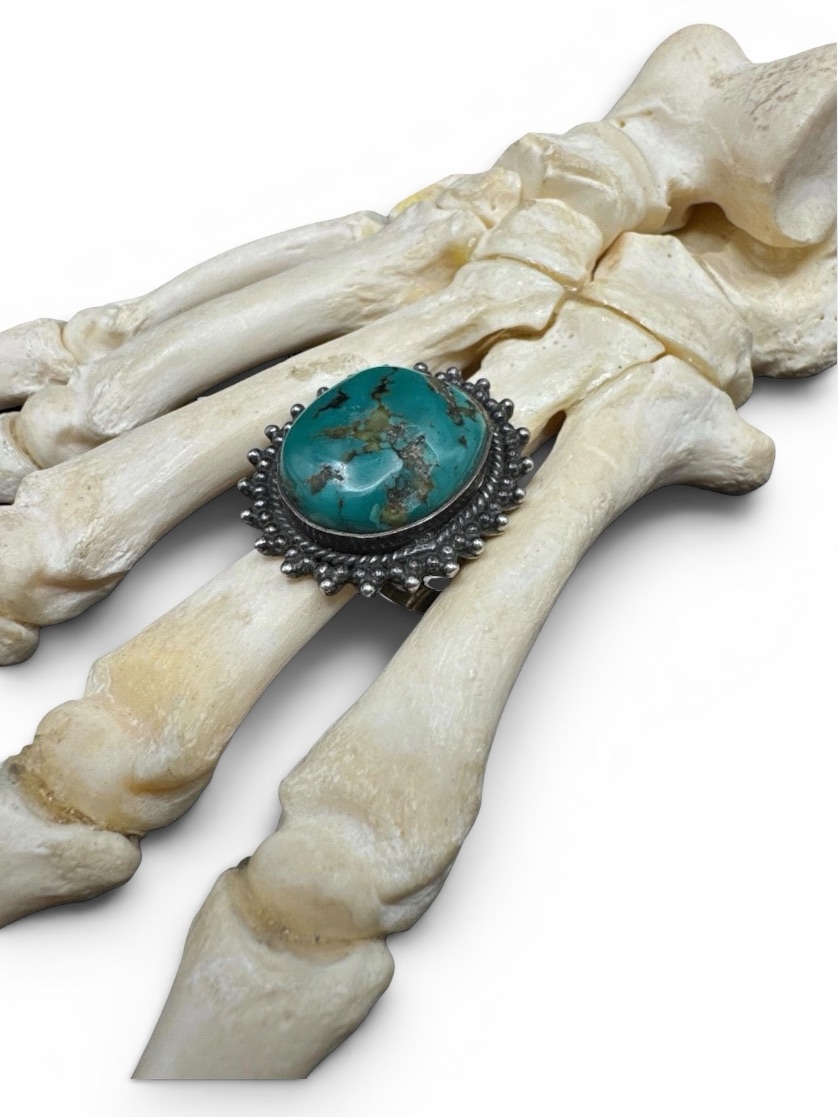 Vintage Sterling Silver Southwest Turquoise Cocktail Slab Dome Ring Size 9.25